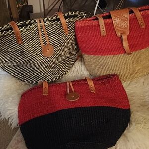 Stylish Woven Tote Bag -   Black/Natural
